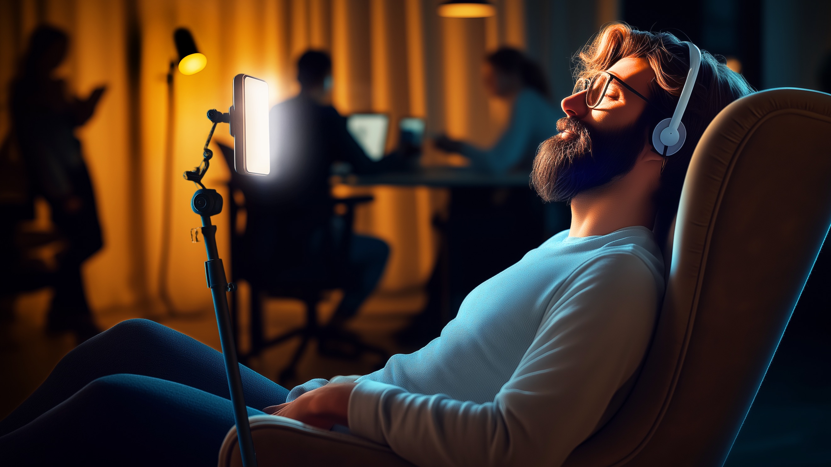 Person mit Kopfhörern und geschlossenen Augen